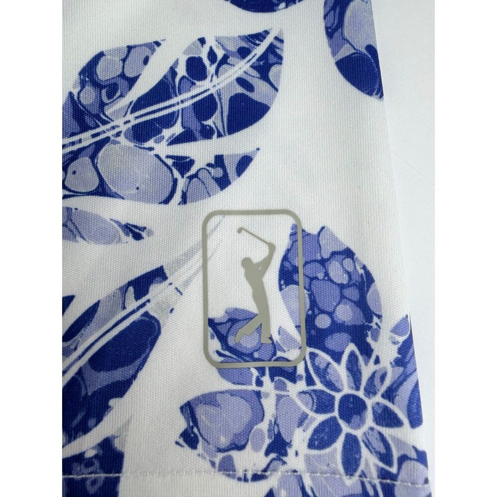 PGA Tour Polo Shirt Mens Large Blue Floral Golf Performance Short Sleeve Stretch - Picture 4 of 10